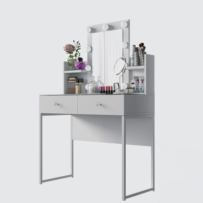 Hanah Home Mesa de Maquillaje con 9 Focos en Blanco